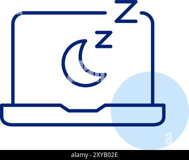 Moon and sleep symbols on laptop screen. Night shift, quiet device mode. Pixel perfect, editable stroke icon Stock Vector