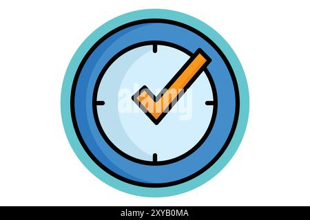 Real time colored outline icon. clock with check mark. icon related to efficiency. productivity elements vector illustration Stock Vector