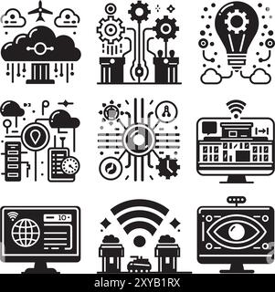 Information Technology Icon set design, Black and white vector. Stock Vector