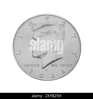 John F Kennedy Half Dollar coin isolated on white Stock Photo