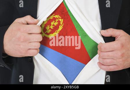 The Eritrea flag painted on the chest of a man Stock Photo