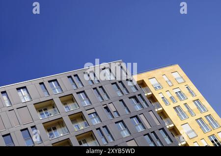 Modern living in Berlin, new facades and blue sky Stock Photo