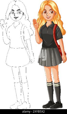 Cartoon school girl with backpack waving hand Stock Vector Image & Art ...