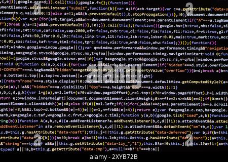 Software source code. Programming code. Programming code on computer screen. Developer working on program codes in office. Source code Stock Photo