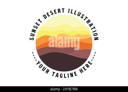 Circle Circular Sunset or Sunrise Desert Mountain Badge Emblem Illustration Vector Stock Vector