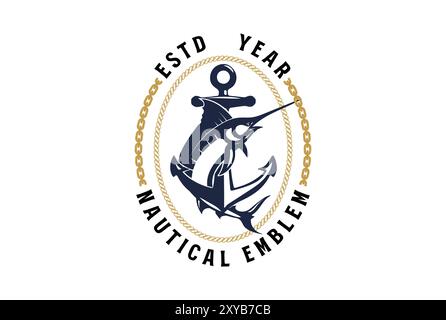 Vintage Jumping Marlin Swordfish with Anchor Chain Rope for Nautical or Fishing T Shirt Emblem Stock Vector