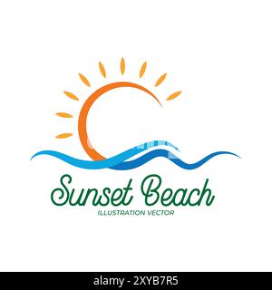 Simple Sunset Beach Wave Icon Illustration Symbol Vector Stock Vector