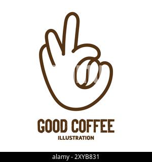 OK Hand Gesture Hold Coffee Bean for Best Premium Selected Quality Symbol Stock Vector