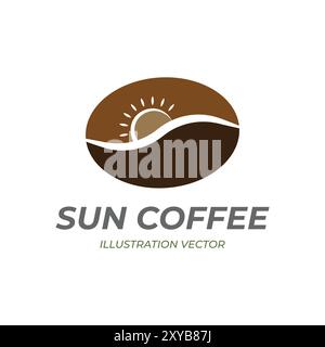 Simple Minimalist Coffee Bean with Sunset Beach Wave Illustration Vector Stock Vector