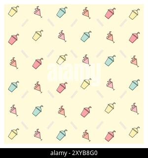 Colorful Milkshake Cup Outline Line Seamless Pattern for Background Wallpaper Illustration Stock Vector