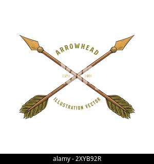 Vintage Retro Crossed Arrow Arrowhead for Hunting Adventure Illustration Vector Stock Vector