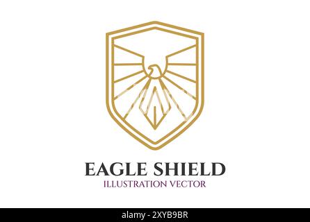 Luxury Eagle Hawk Falcon Shield Line Monogram Icon Symbol Illustration Design Vector Stock Vector