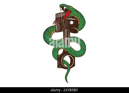 Isolated Serpent Snake with Piston for Biker Motorcycle Club Illustration Design Vector Stock Vector
