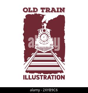 Vintage Retro Old Locomotive Train on Railway Illustration Vector Stock Vector