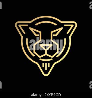 Luxury Golden Triangle Tiger Jaguar Puma Leopard Head Face Monogram Line Illustration Vector Stock Vector