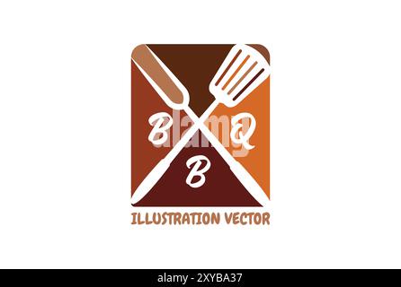 Rustic Retro Vintage Crossed Fork and Spatula for BBQ Barbecue Grill Icon Design Vector Stock Vector