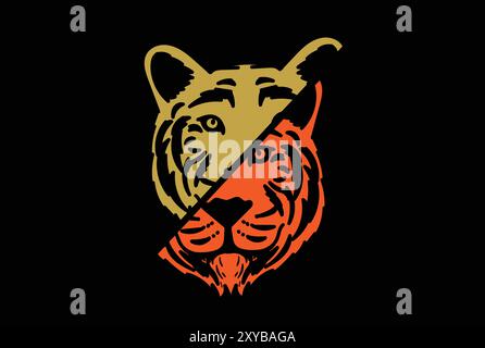 Vintage Retro Sliced Trim Tiger Head for T Shirt Design Stock Vector