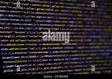 Software source code. Programming code. Programming code on computer screen. Developer working on program codes in office. Source code Stock Photo