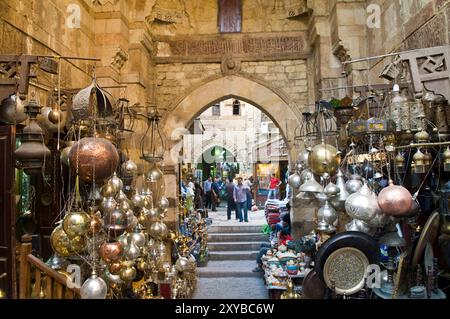 The old narrow market streets of Khan El Khalili in Cairo, Egypt. Stock Photo