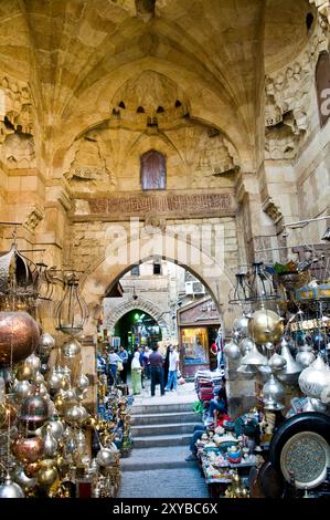 The old narrow market streets of Khan El Khalili in Cairo, Egypt. Stock Photo