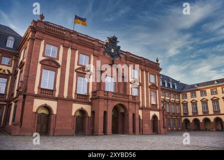 Mannheim University Entrance Building, view from low angle during a sunny day, Castle, Germany, Europe Stock Photo