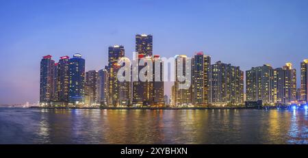 Busan city skyline panorama at Busan Marina and Gwangandaegyo Bridge, Busan, South Korea, Asia Stock Photo