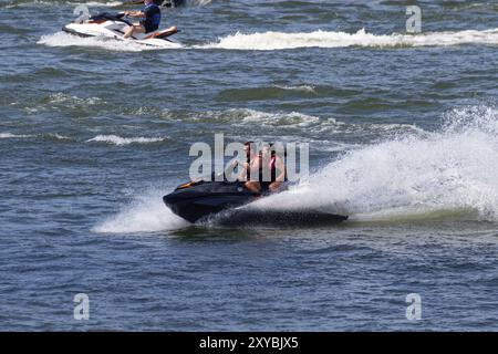 Amphibious water scooter, jetski riding on the Saint Lawrence River, Montreal, Province of Quebec, Canada, North America Stock Photo