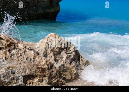 waves splash sea rock Stock Photo