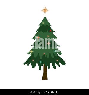 A Christmas tree in different styles. Green Christmas Trees vector illustration on white background Stock Vector