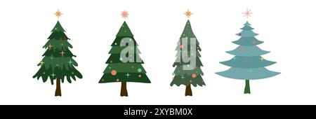 Collection of Christmas trees in different styles. Green Christmas Trees vector illustration Stock Vector