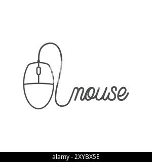 Simple Minimalist Computer Mouse with Cable Text Word Lettering Icon Illustration Vector Stock Vector