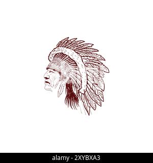 Vintage Retro American Native Indian Chief Headdress Illustration Design Vector Stock Vector