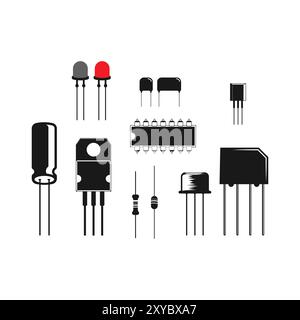 Collection of Electric Electronic Component Parts Icon Illustration Vector Stock Vector