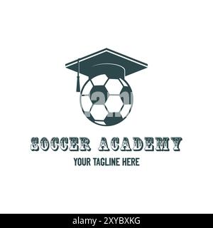 Graduate Toga Hat with Soccer Football for Sport Course Education School Academy Club Logo Design Vector Stock Vector