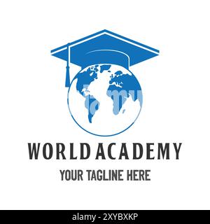 Graduate Toga Hat with World Globe Earth Planet for Science Environment Course Education School Academy Club Logo Design Vector Stock Vector