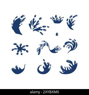 Set of Liquid Water Splash Dripped Icon Illustration Vector Stock Vector