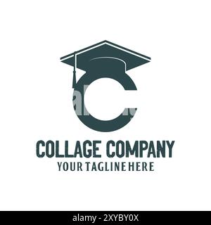 Initial Letter C with Graduate Toga Hat for Collage School University Logo Icon Illustration Design Vector Stock Vector