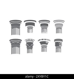 Set of Vintage Retro Old Ancient Classic Greek Roman Pillar Column Icon Illustration Vector Stock Vector
