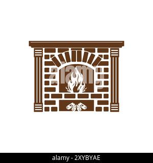 Vintage Retro Brick Stone Furnace Fireplace Bonfire Illustration Vector Stock Vector