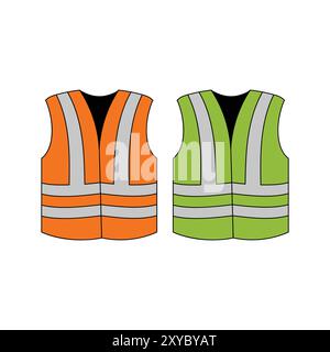 Orange and Green Safety Vest for Construction Workers and Traffic Controller . Vector Illustration Stock Vector