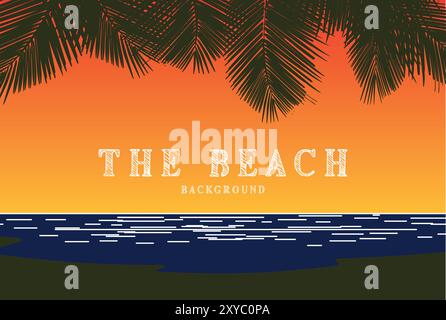 Background Illustration of Summer Tropical Beach with Palm Coconut Leaves Decoration and Space for Text. Vector Format Stock Vector