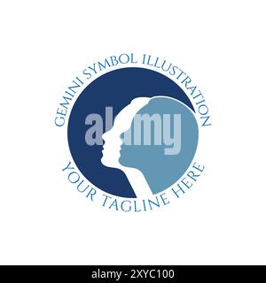 Circle Circular Two Twin Double Beautiful Woman Girl Lady Female for Gemini Symbol Icon Illustration Vector Stock Vector