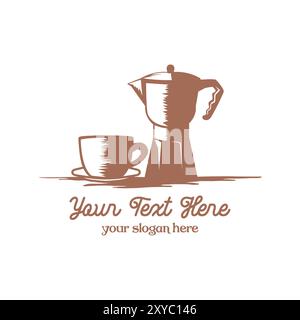 Set of Coffee Cup and Pot for Barista Coffee Maker or Cafe Bar Logo Design Vector Stock Vector