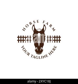 Vintage Retro Horse with Fence Stable Stabling for Farm Ranch Logo Illustration Vector Stock Vector