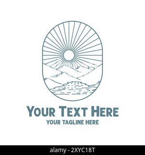 Hipster Sunrise Sunset with Mountain Lake Creek River Swamp Logo Design Stock Vector