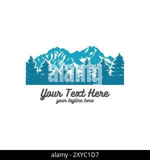 Vintage Retro Pine Cedar Spruce Conifer Coniferous Evergreen Larch Fir Trees Forest with Ice Snow Rock Mountain for Outdoor Adventure Icon Illustratio Stock Vector