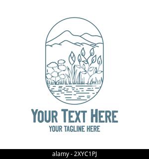 Hipster Garden Lake River Creek with Mountain Hill Landscape Logo Design Vector Stock Vector