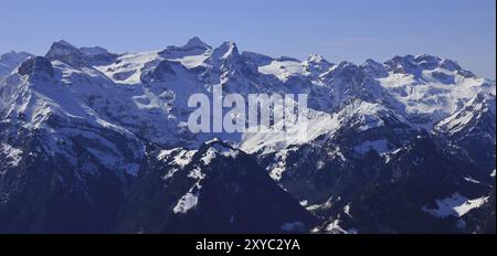 Uri Rotstock and other mountains seen from mount Fronalpstock, Switzerland, Europe Stock Photo