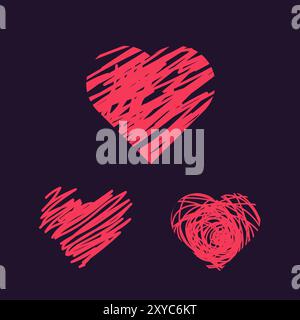 Set of three pink hearts, hearts elements, objects, symbols, Heart UI, UX and used in Love concepts, vector illustration Stock Vector