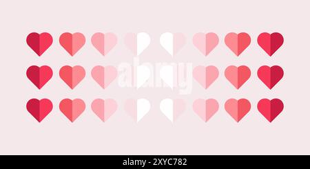Red and pink hearts banner design on white, hearts elements, objects, symbols, Heart UI, UX and used in Love concepts, vector illustration Stock Vector